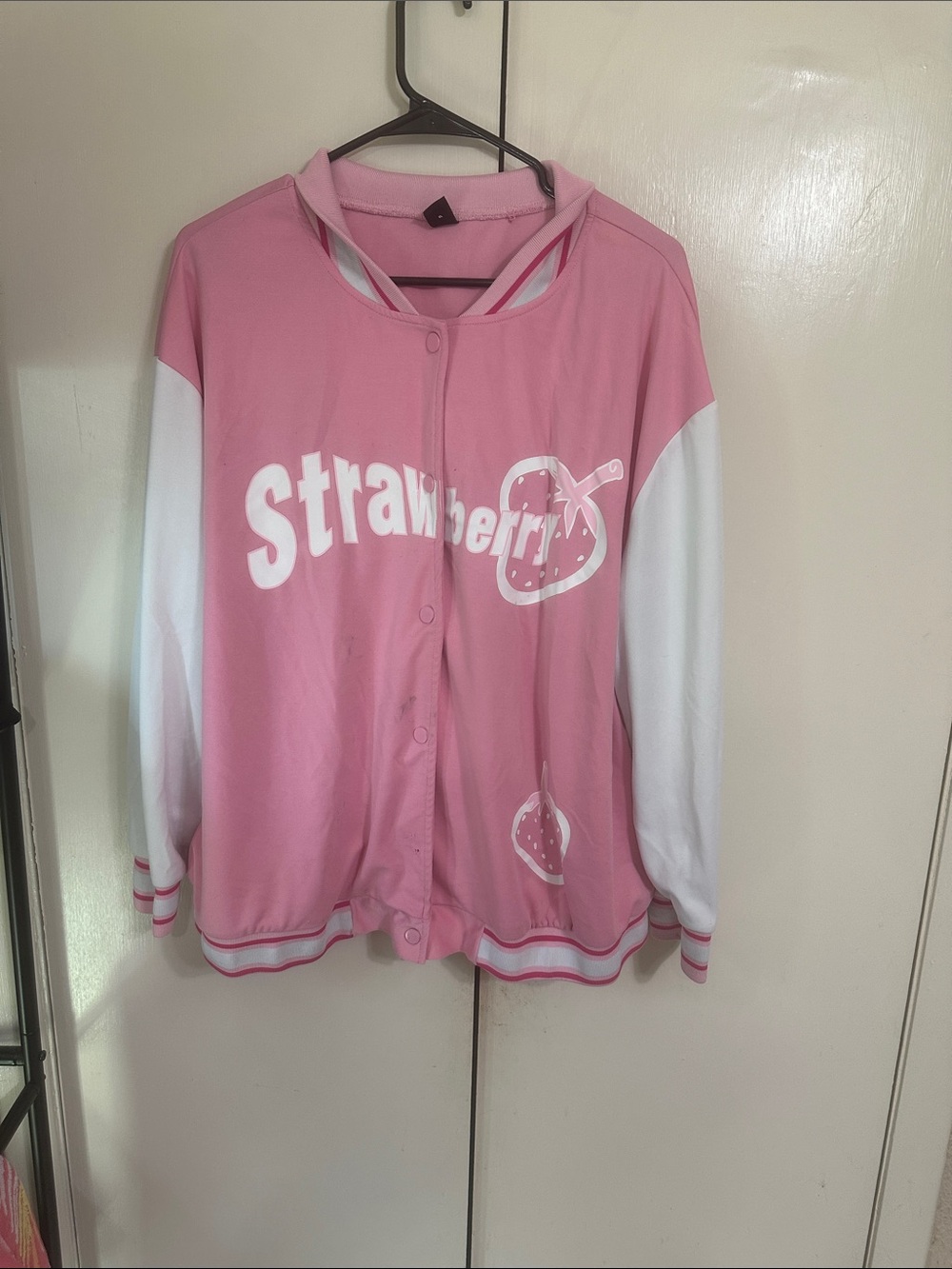 Pink Strawberry Graphic Varsity Jacket